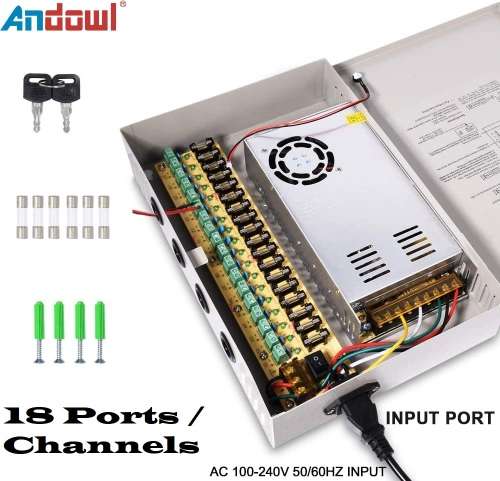 Power Supply Box with 18 Port Channels, Fuses, 25A and AC 110-220V to DC 12V. Collections allowed