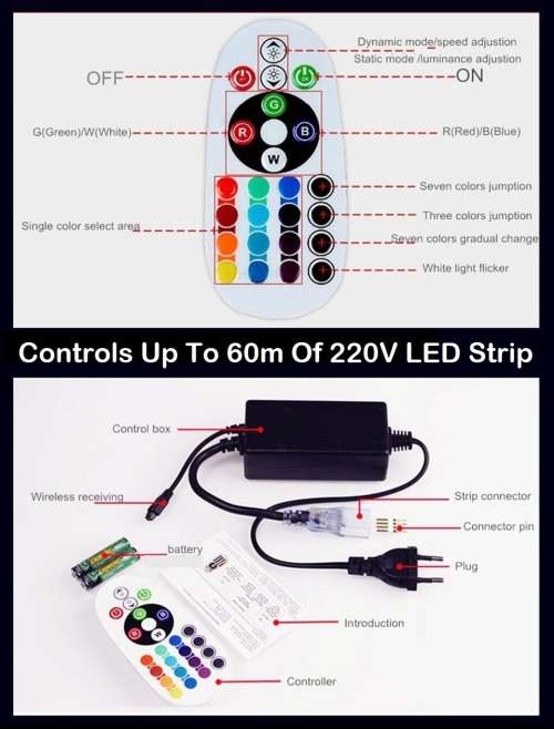 MultiColour RGB LED Wireless 15A Controller and Remote for 220V LED Strip Light. Collections Allowed