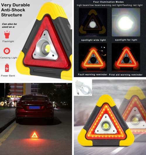 Solar LED MultiFunction Work Flood Light Red LED Emergency Warning Triangle. Collections Are Allowed