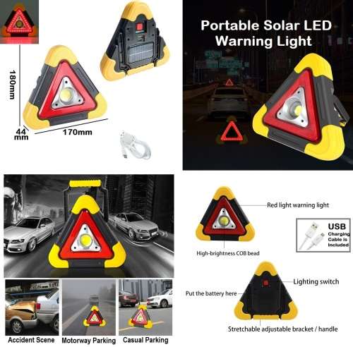 Solar LED MultiFunction Work Flood Light Red LED Emergency Warning Triangle. Collections Are Allowed