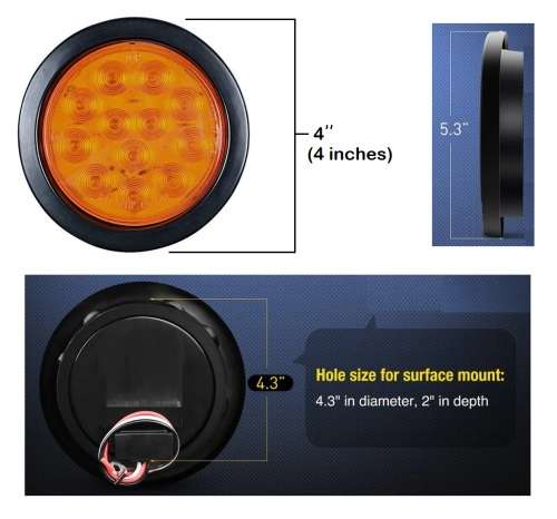 Pair Of LED Tail / Stop / Brake Lights: Round DC12V ~ 24V Amber / Orange. Collections Are Allowed.