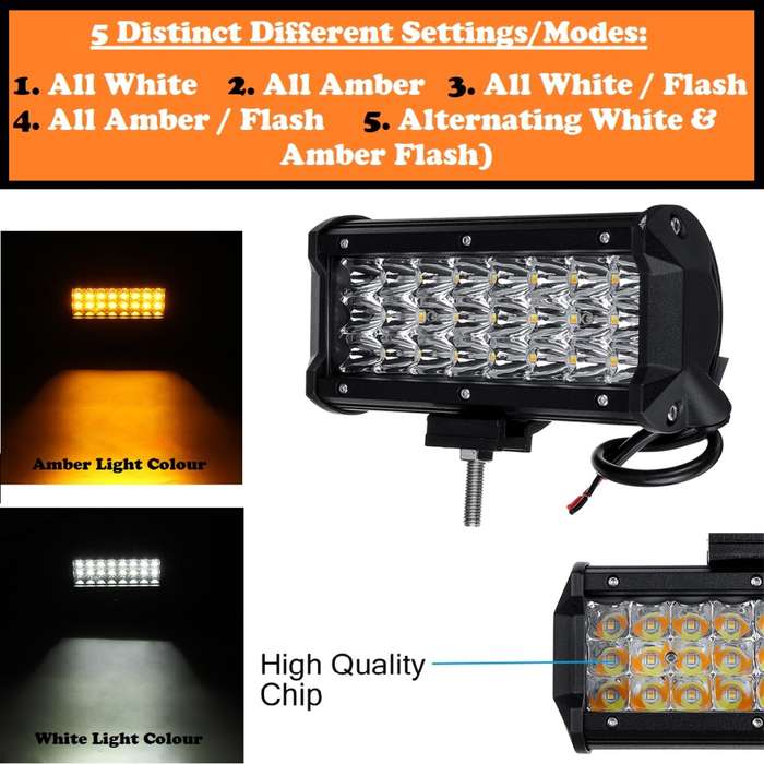 Construction Vehicle 72W LED Light Bar Dual Colour White + Amber Flashing Modes. Collections Allowed