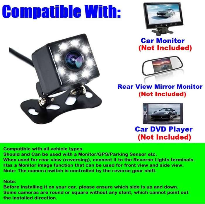 Mini Waterproof Parking Assistance 8LED Reversing Backup Wide Angle HD Camera. Collections Allowed.
