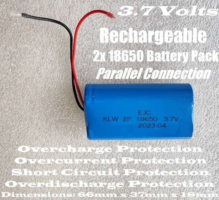 Rechargeable 18650 Battery Twin Pack 3.7V 2-Cells Pack In Parallel Connection. Collections Allowed.