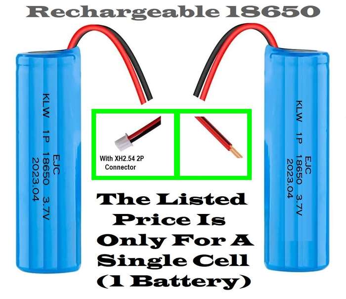 Wired Rechargeable 18650 Cell 3.7V 1700mAh Battery. With Or Without JST XH Plug. Collections Allowed