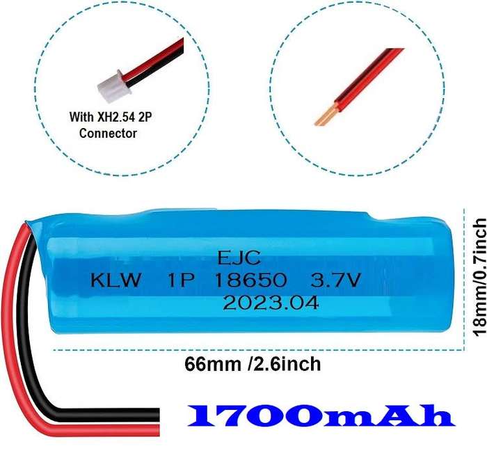 Wired Rechargeable 18650 Cell 3.7V 1700mAh Battery. With Or Without JST XH Plug. Collections Allowed
