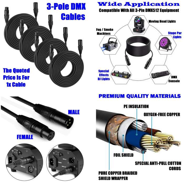 DMX512 Cable 3-Pin 10metres XLR Male Female for Audio, Sound, Visual Equipment. Collections Allowed.