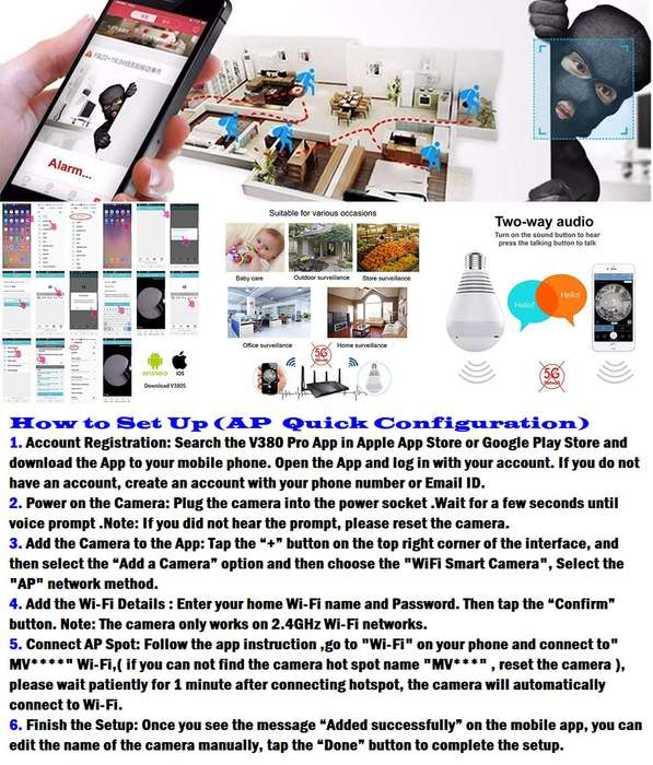 Full HD LED Bulb Mini WiFi Spy Camera 360° with 2-Way Audio, Motion Sensor, Night Vision and More.