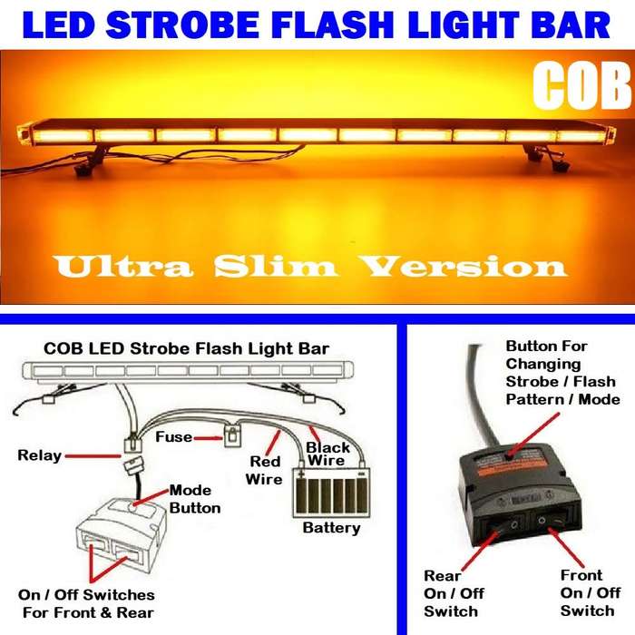 Amber Orange Yellow Strobe Flash Vehicle Roof Top Light Bar. Slim Type Design. Collections Allowed.