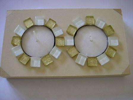 Gold and cream mosaic candle holder
