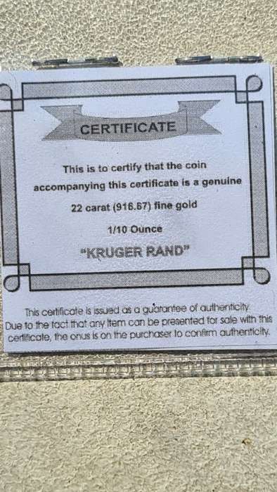 1016 1/10th OZ Gold Krugerrand in pouch with certificate! Gold is rising !