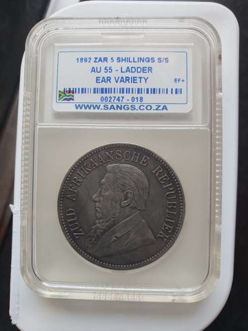 1892 ZAR 5 Shillings! Rare & Desirable- Sangs AU55    EF+