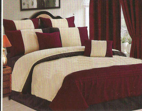 Queen Size Comforter Set - Maroon, Brown and Cream 10 Piece - Queen Size Comforter Set
