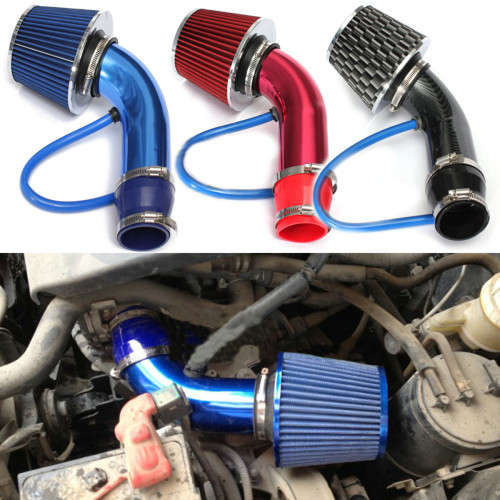 Blue 76mm Universal Performance Cold Air Intake Filter Alumimum Induction Pipe Hose System