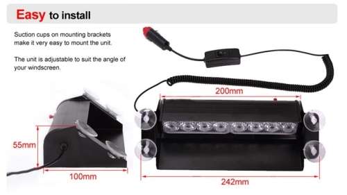 Emergency Strobe Flashing Light - Amber Dashboard/Windscreen 12v Strobe Lights 8 LED