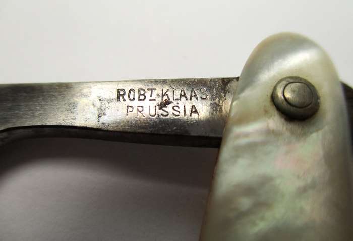 Antique Robert Klaas Cut Throat Razor - Genuine Mother of Pearl - Marked Prussia