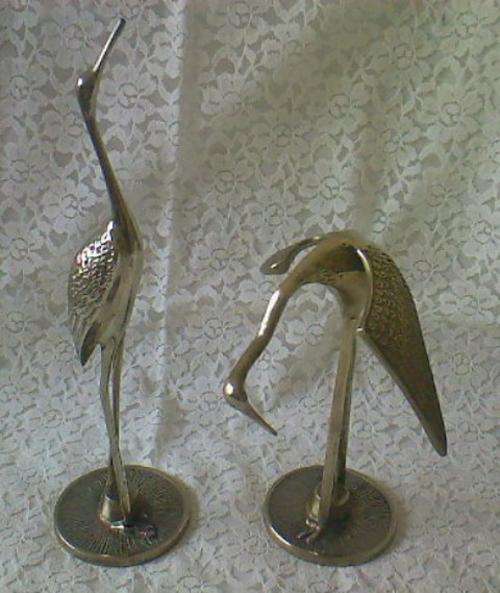 LARGE PAIR OF BRASS COURTING BIRDS