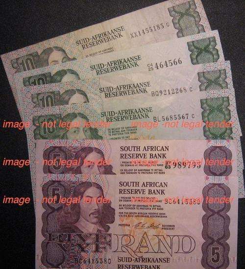 Set of 6 Notes R5's,R10's(de Kock&Stals)- includes a Stals replacement note