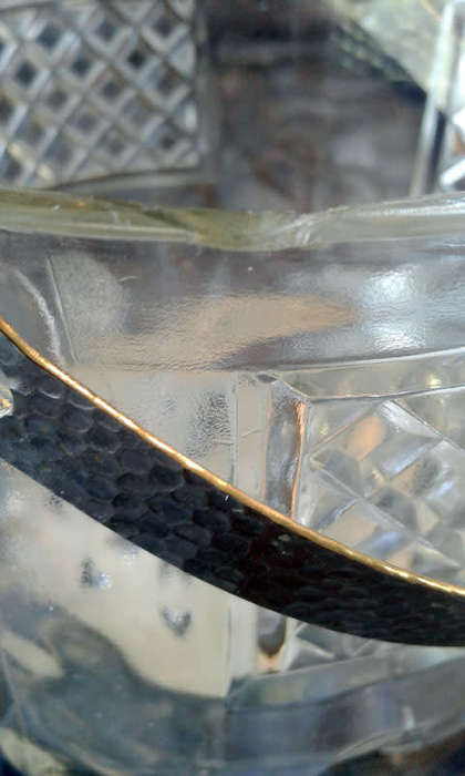 glass ice bucket with plated drainer
