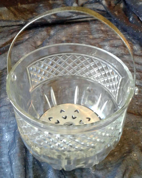glass ice bucket with plated drainer