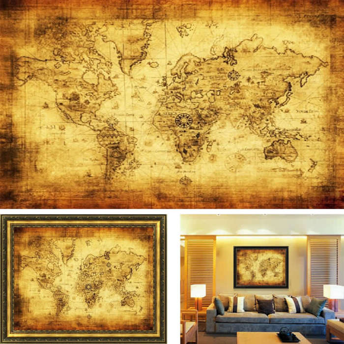 Vintage Style Retro Rustic Poster Globe Old World Nautical Map