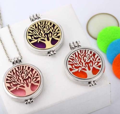 Aromatherapy Necklace Stainless Steel Tree of Life Locket Pendant Essential Oil Perfume+7 Felt pads