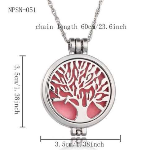 Aromatherapy Necklace Stainless Steel Tree of Life Locket Pendant Essential Oil Perfume+7 Felt pads