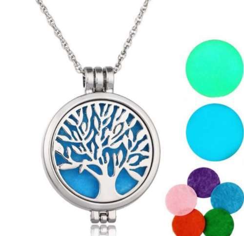 Aromatherapy Necklace Stainless Steel Tree of Life Locket Pendant Essential Oil Perfume+7 Felt pads