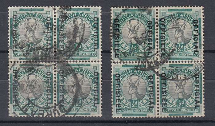 UNION-1/2d TWO VFU BLOCKS-LEFT POOR OVERPRINTS !!!   R440.00 +++