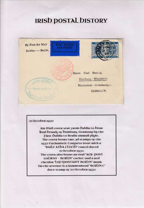 IRELAND-1932 FLIGHT COVER FROM DUBLIN- SCARCE POSTAL HISTORY-STUNNING WRITE UP-INVESTMENT-READ BELOW