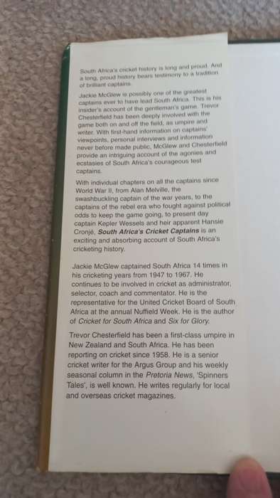 A VERY SCARCE SIGNED BOOK " S.A`S CRICKET CAPTAINS SIGNED BY JACKIE McGLEW