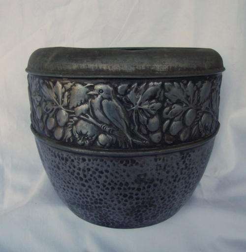 VERY OLD BEATEN PEWTER PLANTER