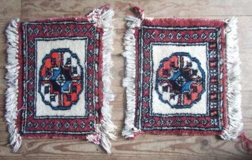 TWO SMALL HANDKNOTTED PERSIAN MATS - USED WITH CHARACTER