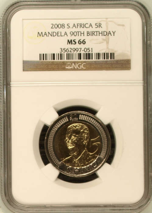 2008 Nelson Mandela 90th Birthday R5 coin - MS66 - NGC Graded Coins !!