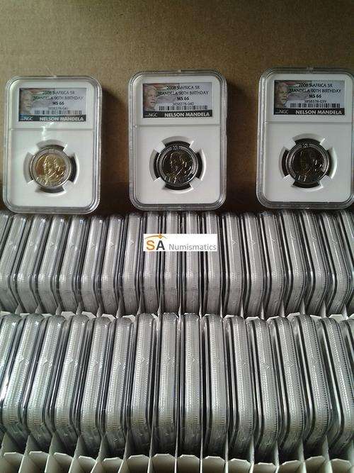 50 x NEW LIMITED EDITION - 2008 Nelson Mandela 90th Birthday R5 coin - MS66 - NGC Graded