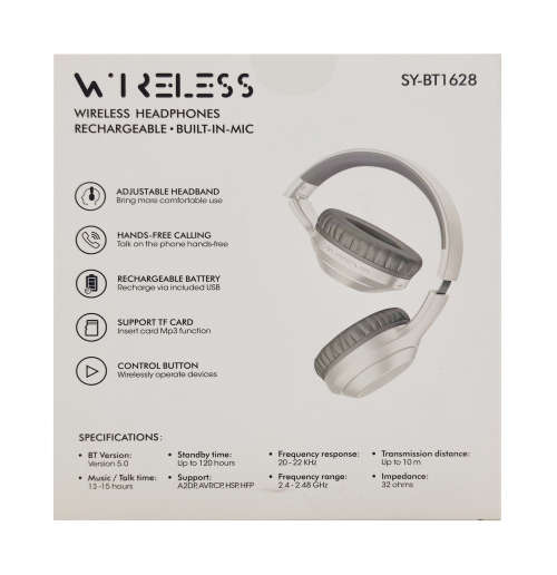 Bluetooth 5.0 Wireless Headphones - BT1628 - White