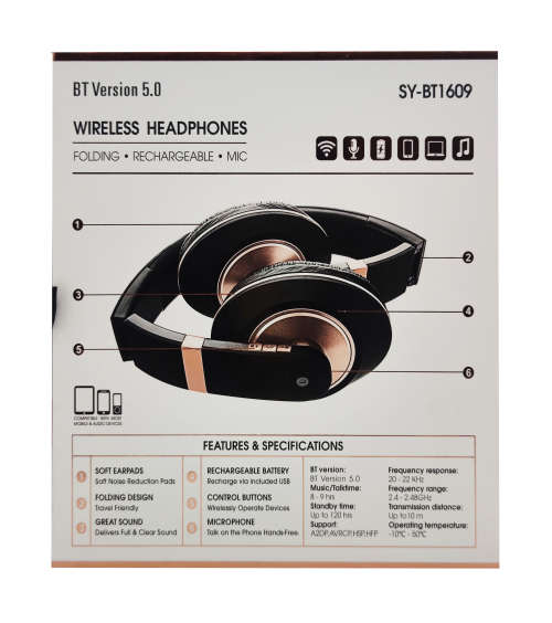 Bluetooth 5.0 Wireless Headphones - BT1609 - Rose Gold