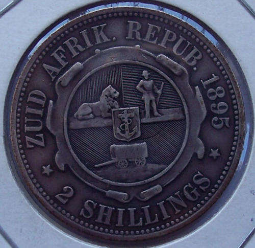 1895 ZAR-2 SHILLING SILVER COIN-ONE OF THE RAREST AROUND-VERY LOW MINTAGE-HIGH CATALOGUE VALUE