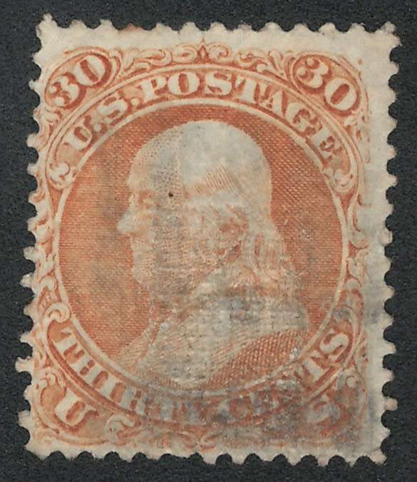 USA 1867 F-GRILL Scott #100 30c Orange used. Price R90 (cv R17,600)