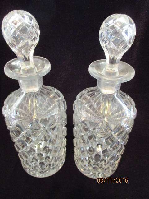 Pair cut glass decanters