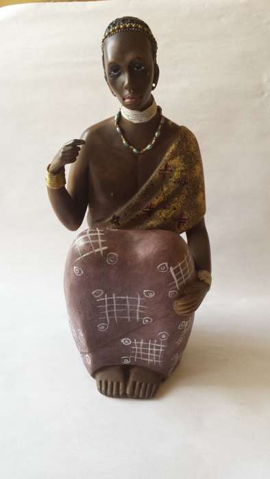 African Lady Wood Figurine