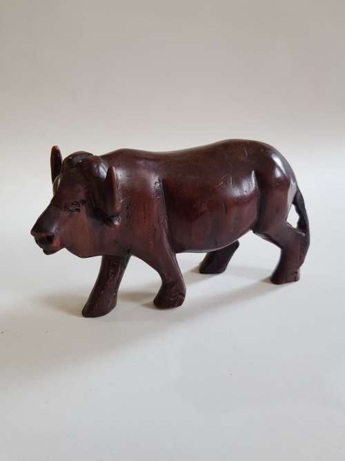 Wood Carved Buffalo Figurine, Solid Wood
