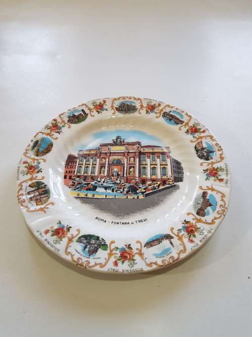 Porcelain Plate, Roma - Fontana di Trevi, Souvenir Italy