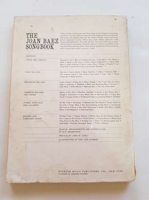 The Joan Baez Songbook, Piano Vocals Lyrics Song Sheet