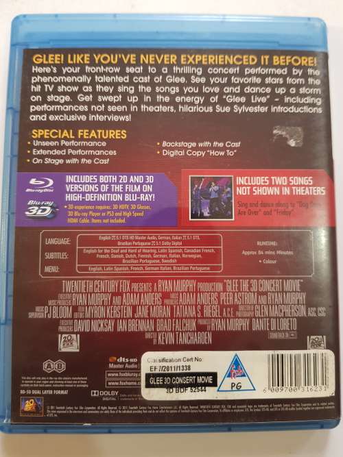 Glee, The 3D Concert Movie, Blu Ray