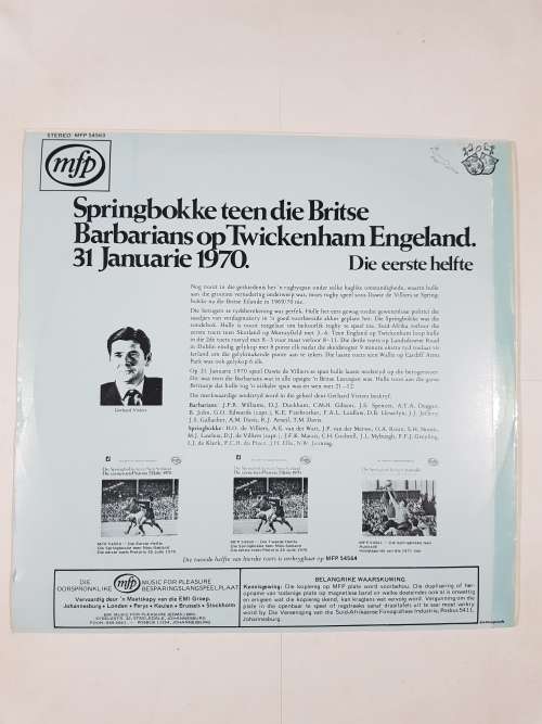 Springbokke Teen De Britse, Twickenham, 1970 LP, VG