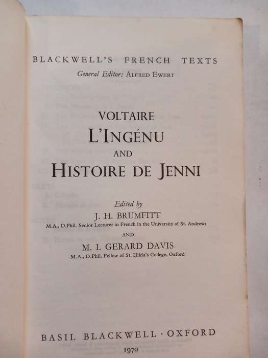 Voltaire L`ingenu and Histoire De Jenni by Voltaire