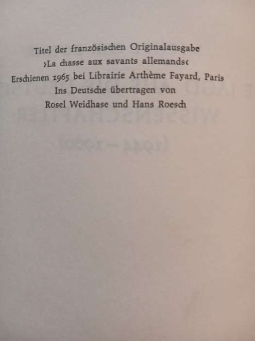 Die Jagd Auf Die Deutschen Wissenschaftler 1944-1960, Michel Bar-Zohar