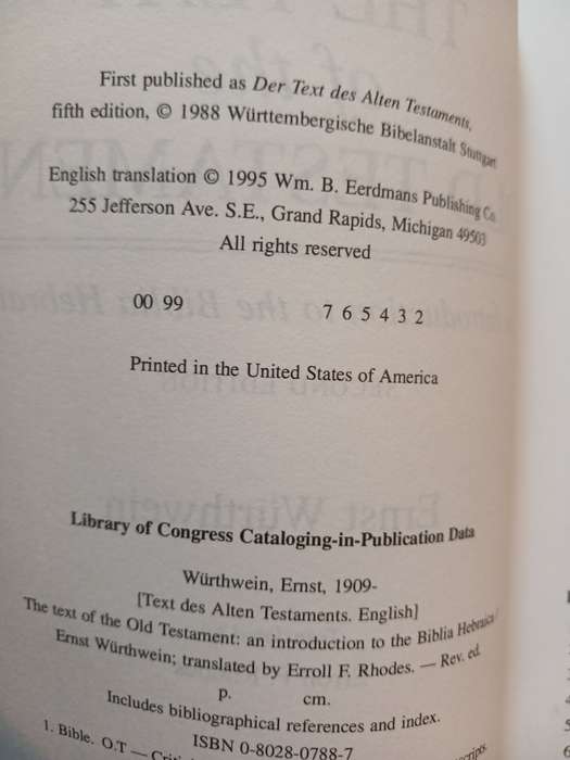 The Text of The Old Testament by Ernst Wurthwein translated by Errol F. Rhodes