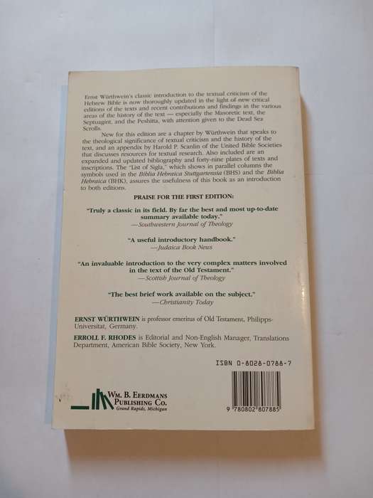 The Text of The Old Testament by Ernst Wurthwein translated by Errol F. Rhodes